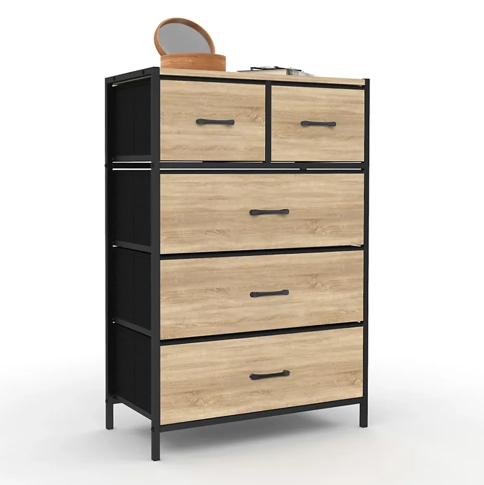 Chiffonnier 5 tiroirs en tissu UTAH 60 cm commode semainier design industriel