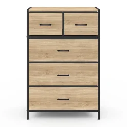Chiffonnier 5 tiroirs en tissu UTAH 60 cm commode semainier design industriel