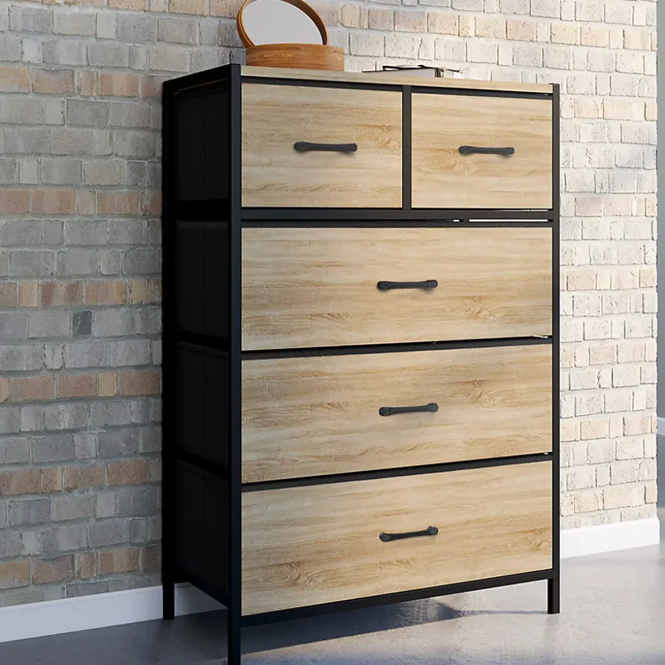Chiffonnier 5 tiroirs en tissu UTAH 60 cm commode semainier design industriel