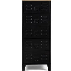 Chiffonnier 5 tiroirs ESTER 40 cm métal noir et plateau façon hêtre design industriel