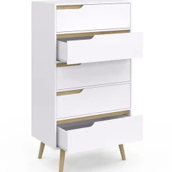 Chiffonnier 5 tiroirs HELSINKI 60 cm scandinave blanc commode semainier