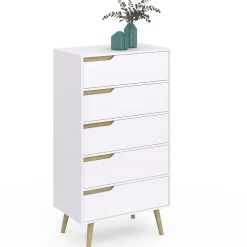 Chiffonnier 5 tiroirs HELSINKI 60 cm scandinave blanc commode semainier