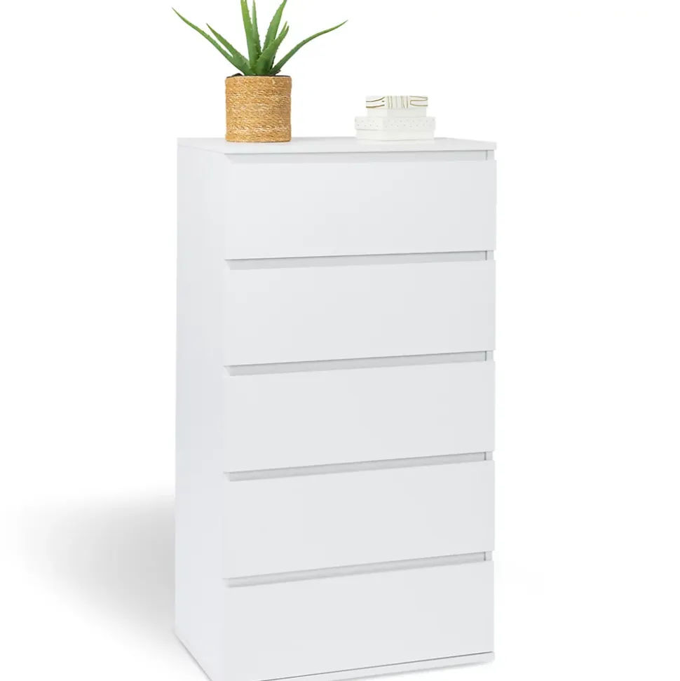Chiffonnier 5 tiroirs TOMI 60 cm commode semainier bois blanc