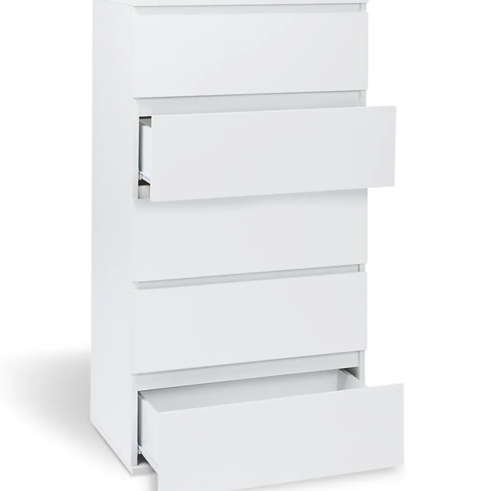 Chiffonnier 5 tiroirs TOMI 60 cm commode semainier bois blanc