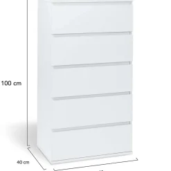 Chiffonnier 5 tiroirs TOMI 60 cm commode semainier bois blanc