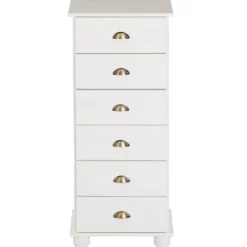 Chiffonnier COLMAR en pin massif lasuré blanc, avec 6 tiroirs