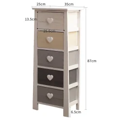 Chiffonnier Commode 5 Tiroirs Bois Blanc Beige Gris 87x37x27