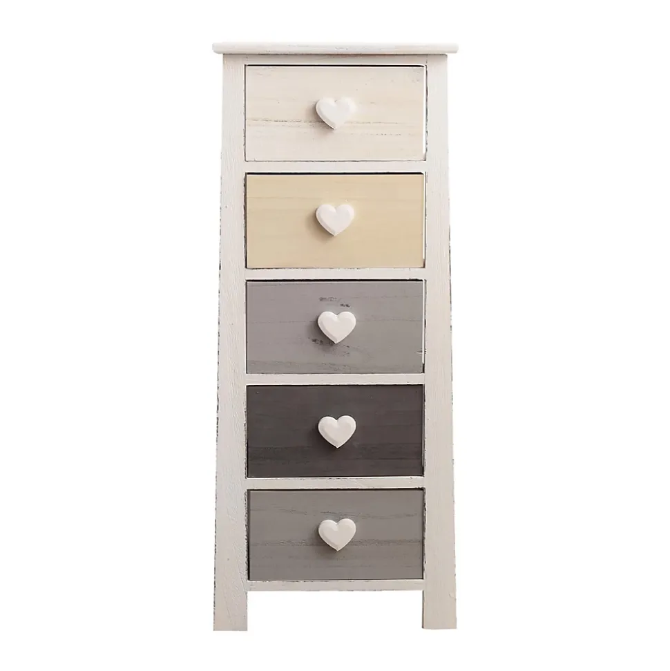 Chiffonnier Commode 5 Tiroirs Bois Blanc Beige Gris 87x37x27