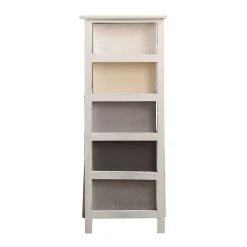 Chiffonnier Commode 5 Tiroirs Bois Blanc Beige Gris 87x37x27