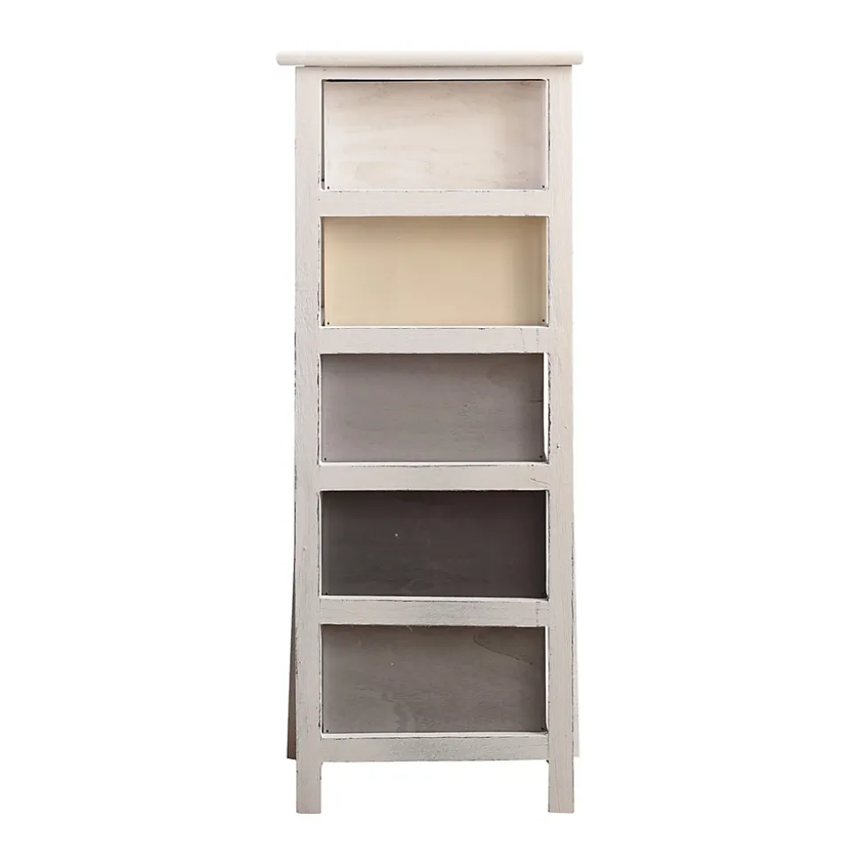 Chiffonnier Commode 5 Tiroirs Bois Blanc Beige Gris 87x37x27