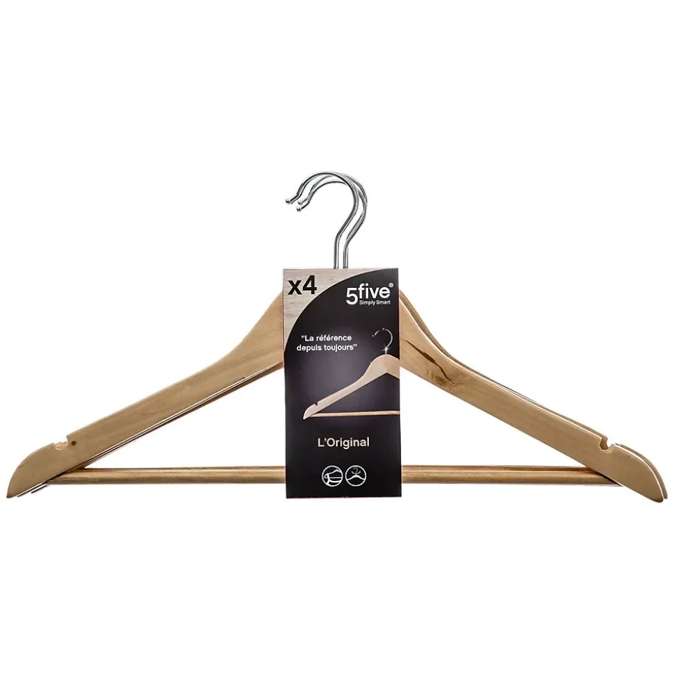 Cintres en bois - FIVE - Lot de 4 - Beige - 45 cm - Type manteau