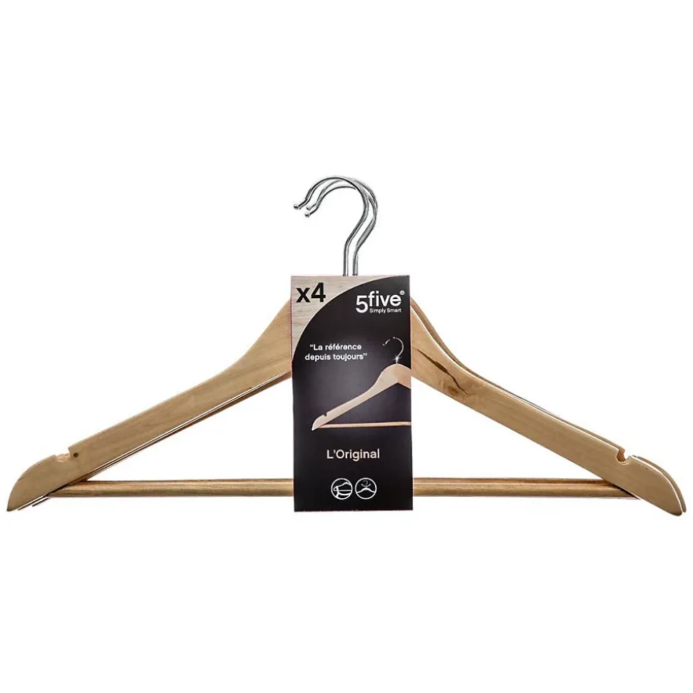 Cintres en bois - FIVE - Lot de 4 - Beige - 45 cm - Type manteau