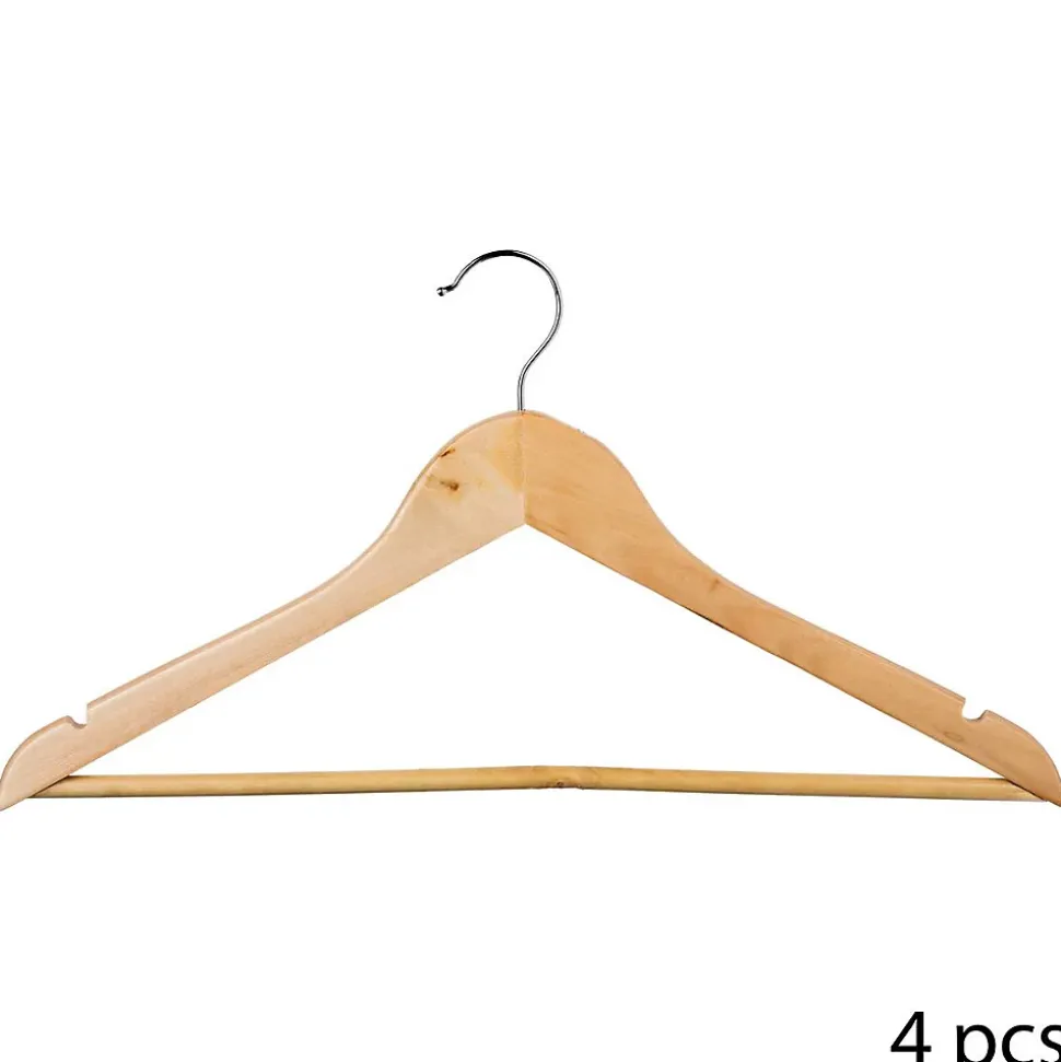 Cintres en bois - FIVE - Lot de 4 - Beige - 45 cm - Type manteau
