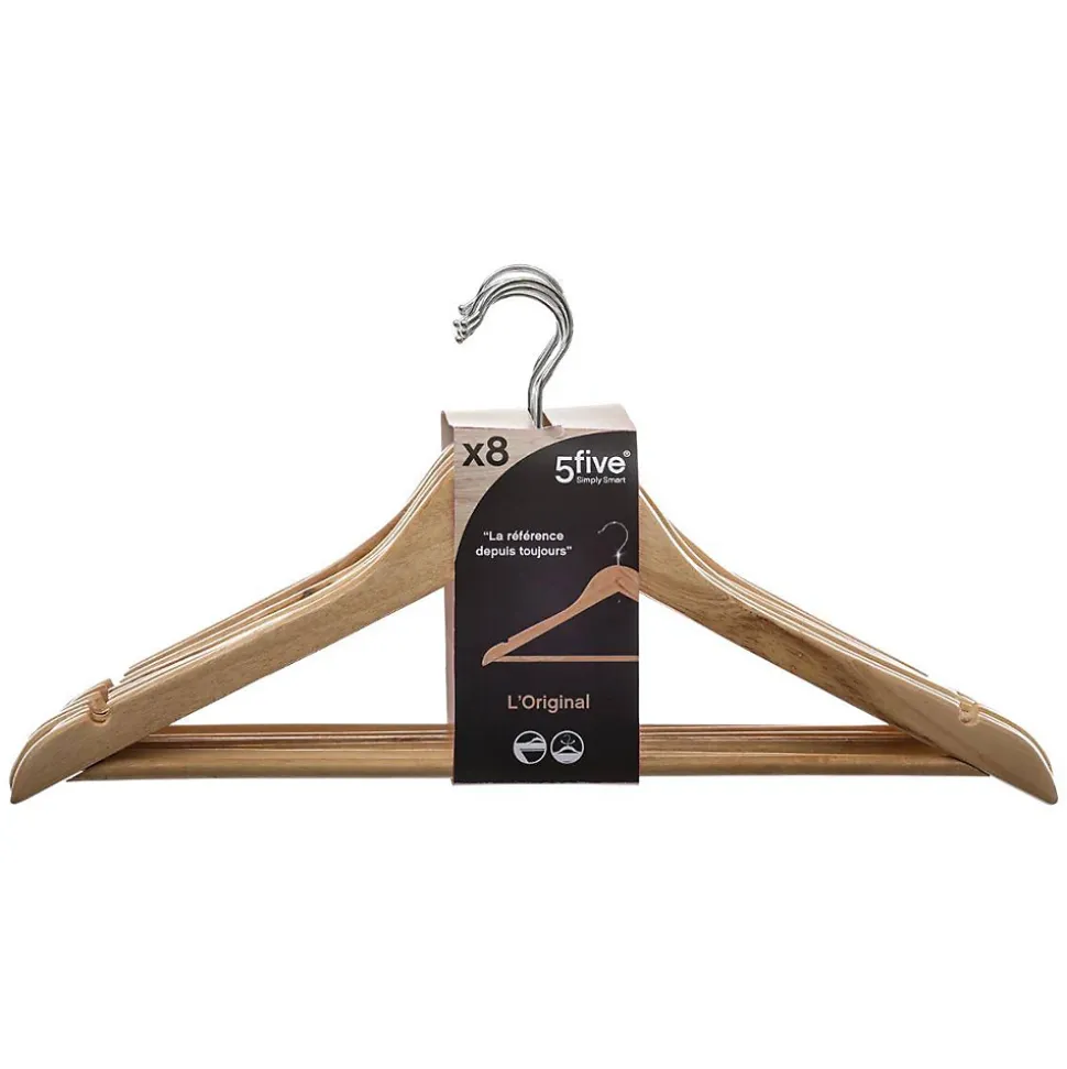 Cintres en bois - FIVE - Lot de 8 - Beige - 45 cm - Manteau