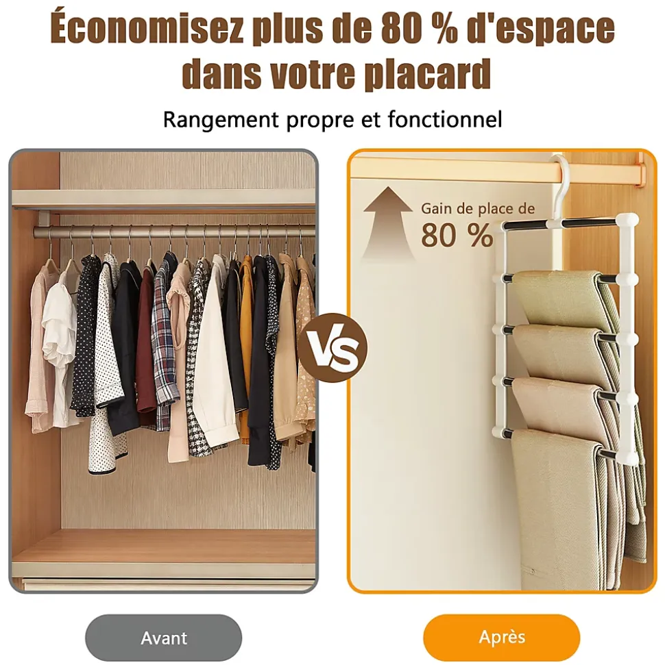 Cintres pantalons lot de 3 pliables en acier inox antidérapant, 7 couches, crochet 360, pour vêtements et accessoires