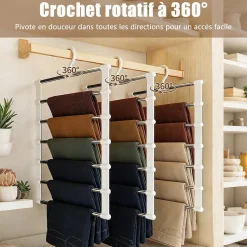 Cintres pantalons lot de 3 pliables en acier inox antidérapant, 7 couches, crochet 360, pour vêtements et accessoires