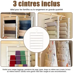 Cintres pantalons lot de 3 pliables en acier inox antidérapant, 7 couches, crochet 360, pour vêtements et accessoires
