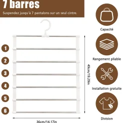 Cintres pantalons lot de 3 pliables en acier inox antidérapant, 7 couches, crochet 360, pour vêtements et accessoires