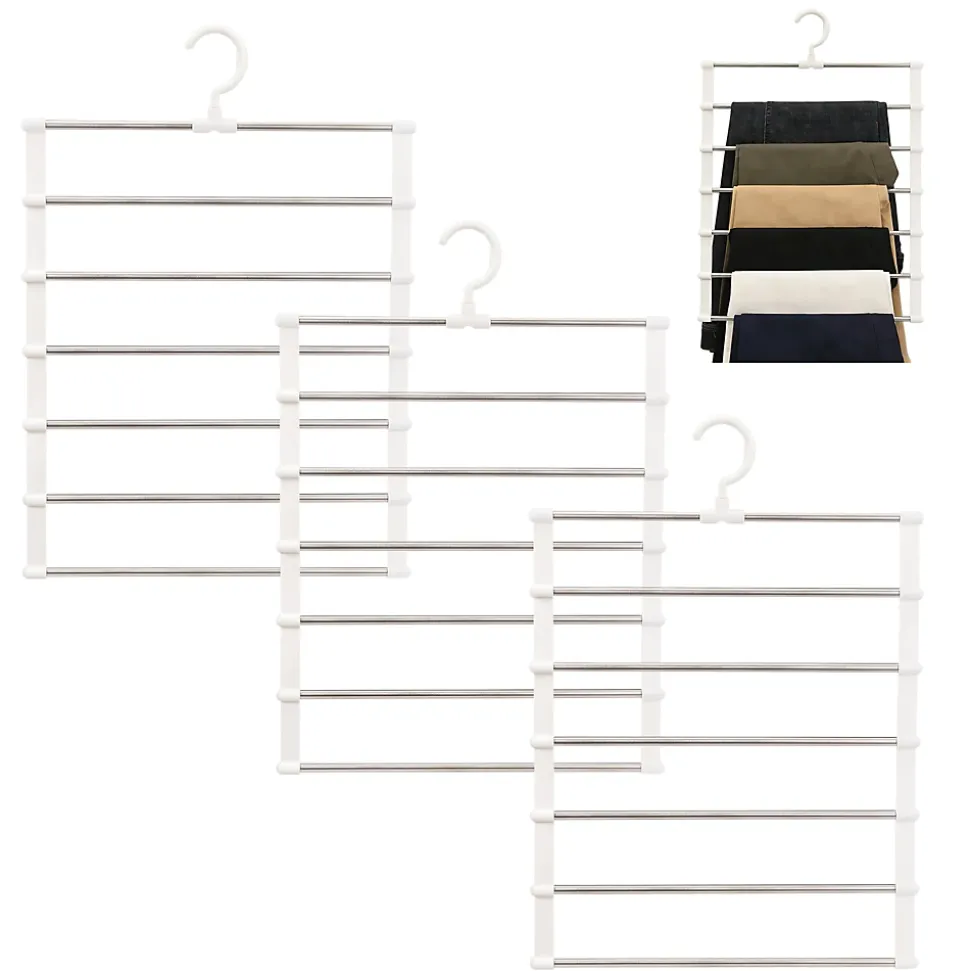 Cintres pantalons lot de 3 pliables en acier inox antidérapant, 7 couches, crochet 360, pour vêtements et accessoires