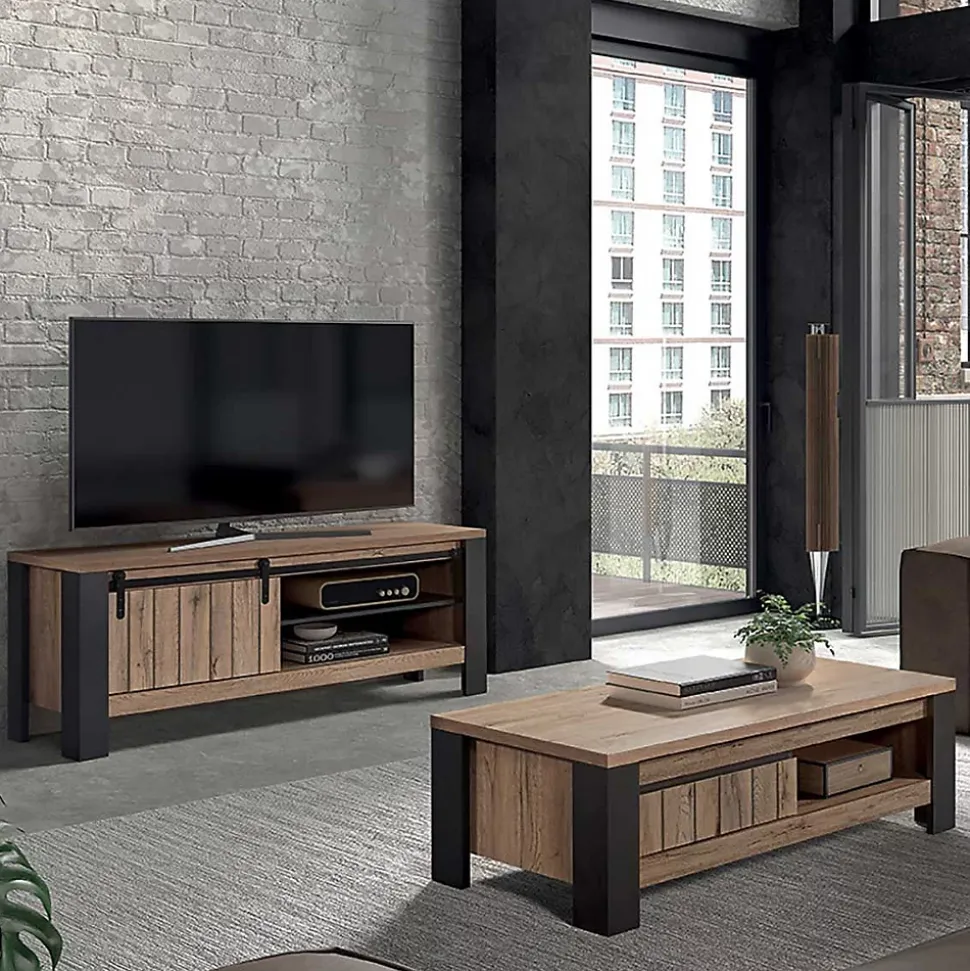 CLODIUS - Ensemble Salon Meuble TV et Table Basse 1 Tiroir et 1 Niche