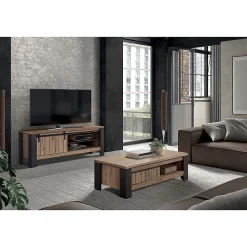 CLODIUS - Ensemble Salon Meuble TV et Table Basse 1 Tiroir et 1 Niche