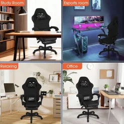 Clutch - Chaise de Gaming Ergonomique avec Coussin Lombaire, Appuie-tête et Repose-pieds en PVC Noir