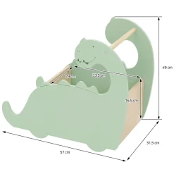Coffre à jouets design dino bibliothèque bois à roulettes chambre d'enfant