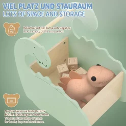 Coffre à jouets design dino bibliothèque bois à roulettes chambre d'enfant