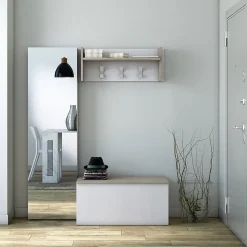 Coffre Avec Grand Compartiment De Rangement Blanc Et Chêne