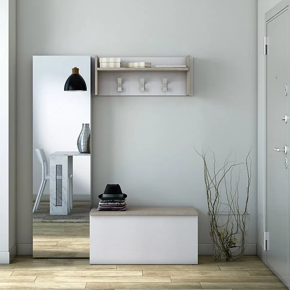 Coffre Avec Grand Compartiment De Rangement Blanc Et Chêne