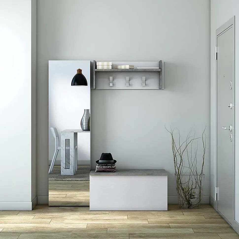 Coffre Blanc Avec Siège À Effet Béton Et Compartiment De Rangement