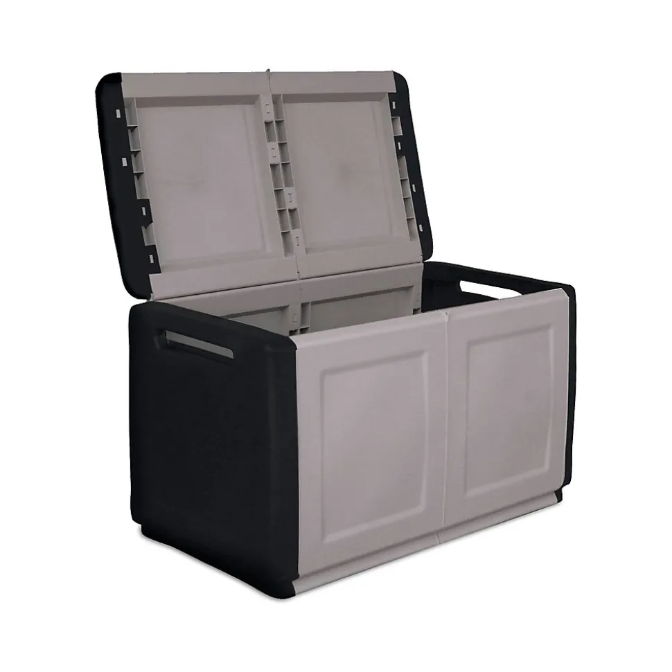 Coffre Brakel, Coffre polyvalent, Coffre de rangement, Boîte de rangement, 100% Made in Italy, 96x53h57 cm, Gris clair et noir