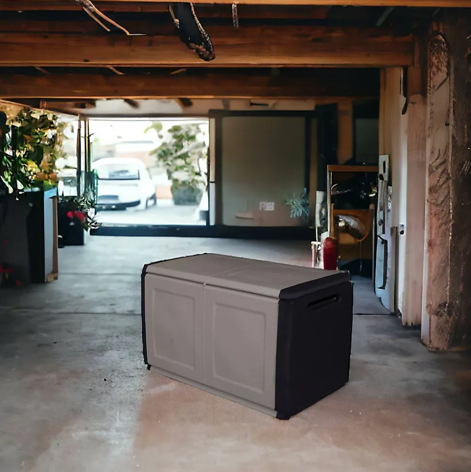 Coffre Brakel, Coffre polyvalent, Coffre de rangement, Boîte de rangement, 100% Made in Italy, 96x53h57 cm, Gris clair et noir
