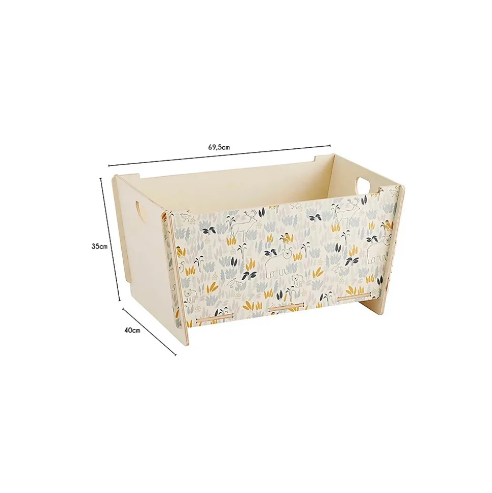 Coffre de rangement en bois naturel et motif ourson 69,5 x 40 x 35 cm