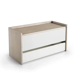 Coffre De Rangement En Chêne Avec Façade Et Tiroir Blancs