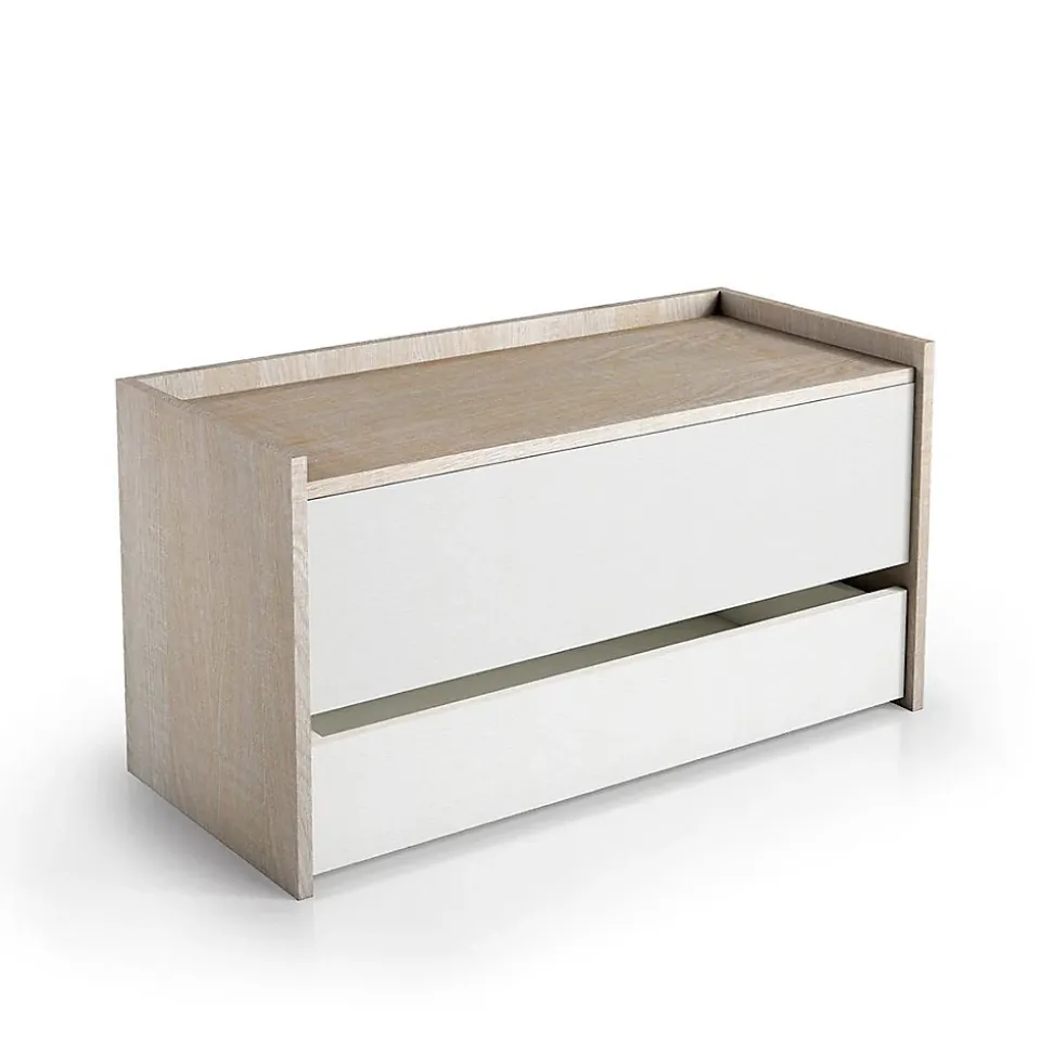 Coffre De Rangement En Chêne Avec Façade Et Tiroir Blancs