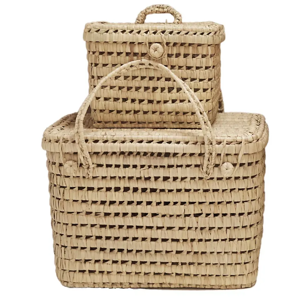 Coffre de rangement feuille de palmier (25x20x25 cm - Naturel)