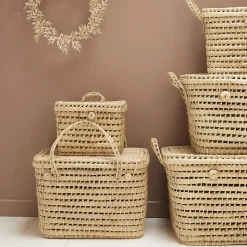 Coffre de rangement feuille de palmier (45x30x30 cm - Naturel)