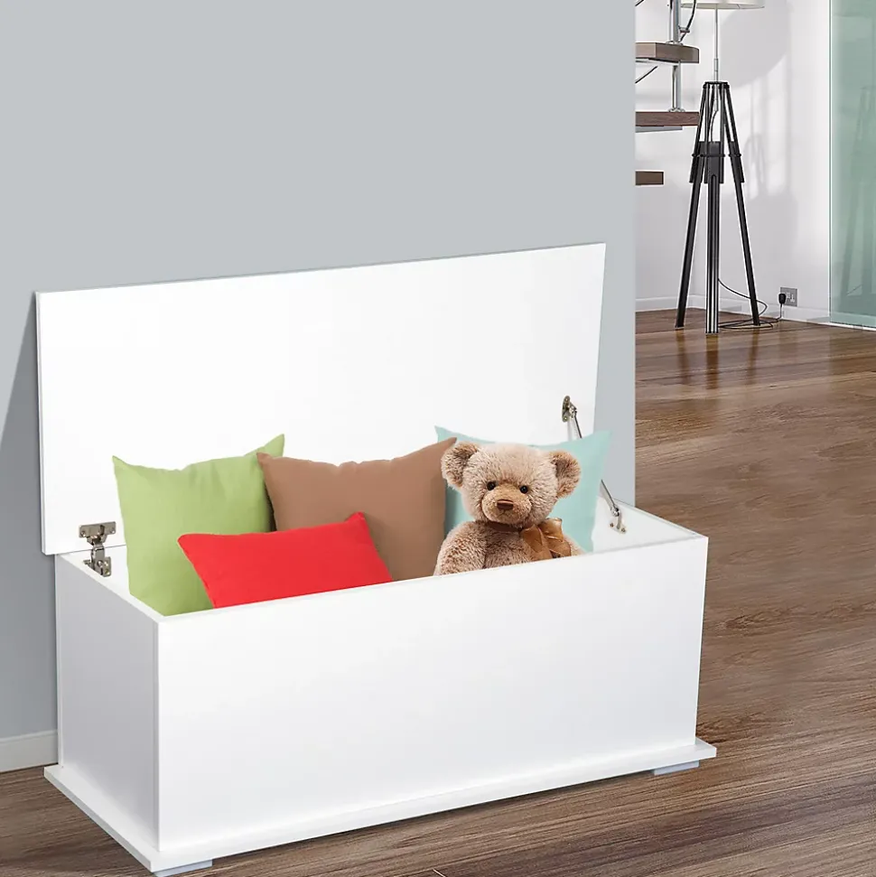 Coffre malle de rangement coffre à jouets dim. 100L x 40l x 40H cm panneaux particules blanc