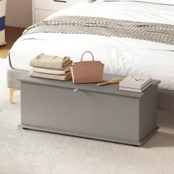 Coffre malle de rangement coffre à jouets dim. 100L x 40l x 40H cm panneaux particules gris