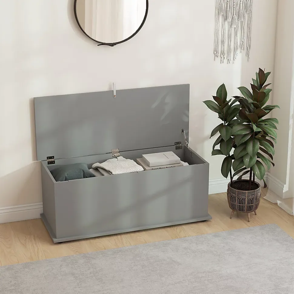 Coffre malle de rangement coffre à jouets dim. 100L x 40l x 40H cm panneaux particules gris
