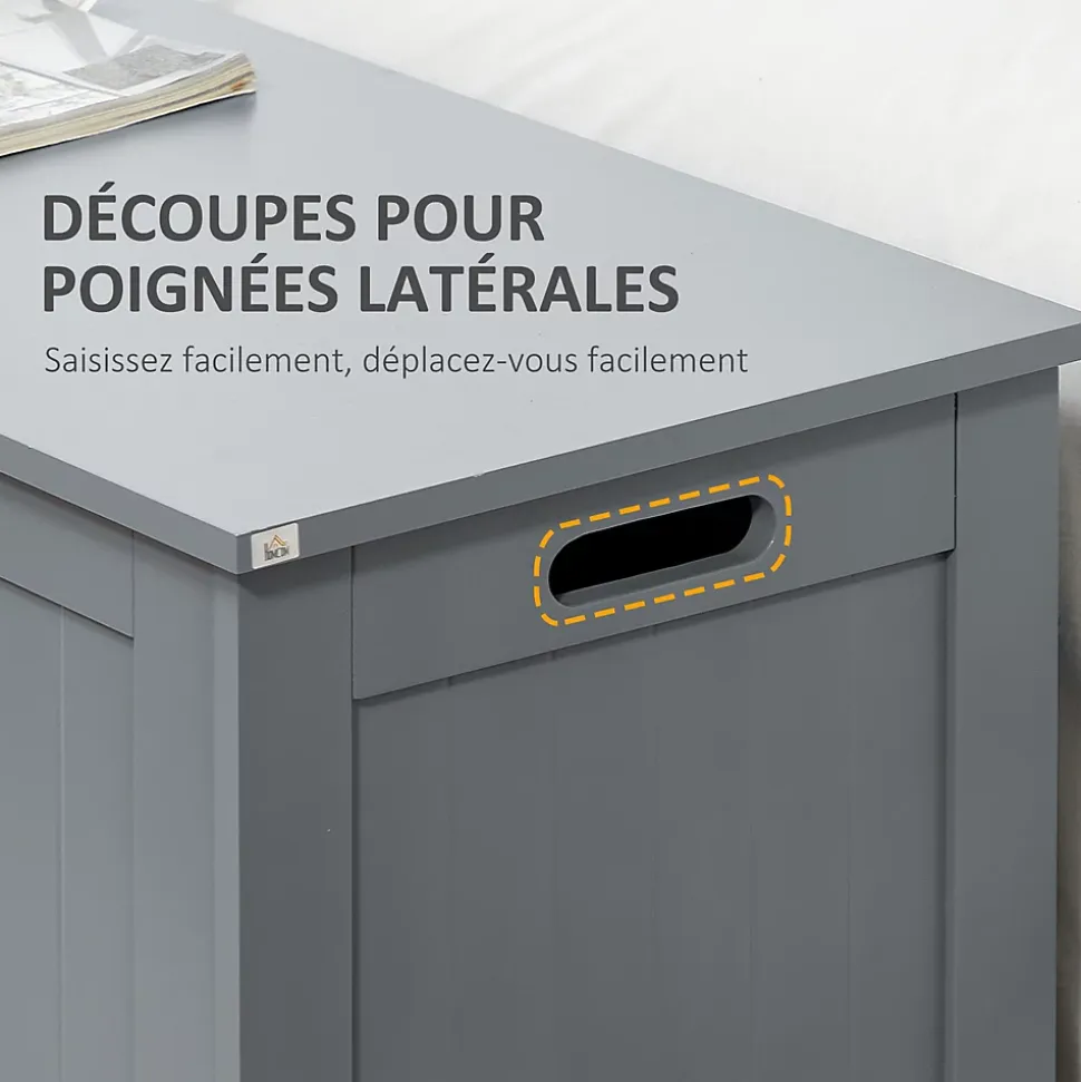 Coffre malle de rangement 81L x 40l x 46H cm MDF gris