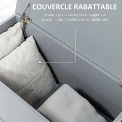Coffre malle de rangement 81L x 40l x 46H cm MDF gris