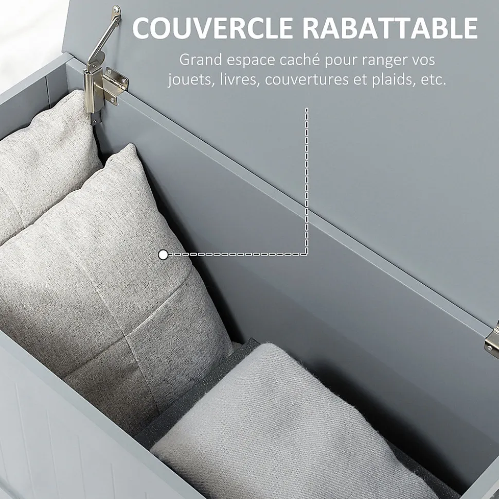 Coffre malle de rangement 81L x 40l x 46H cm MDF gris