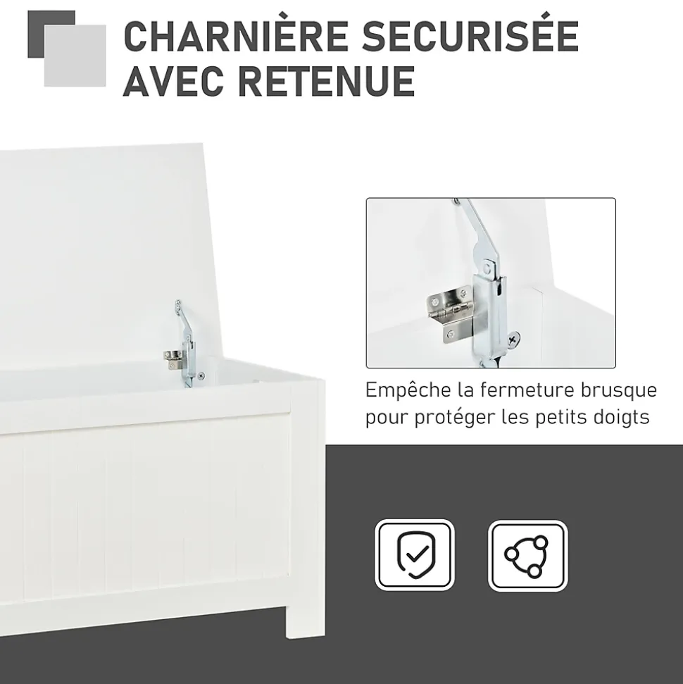 Coffre malle de rangement 81L x 40l x 46H cm MDF blanc