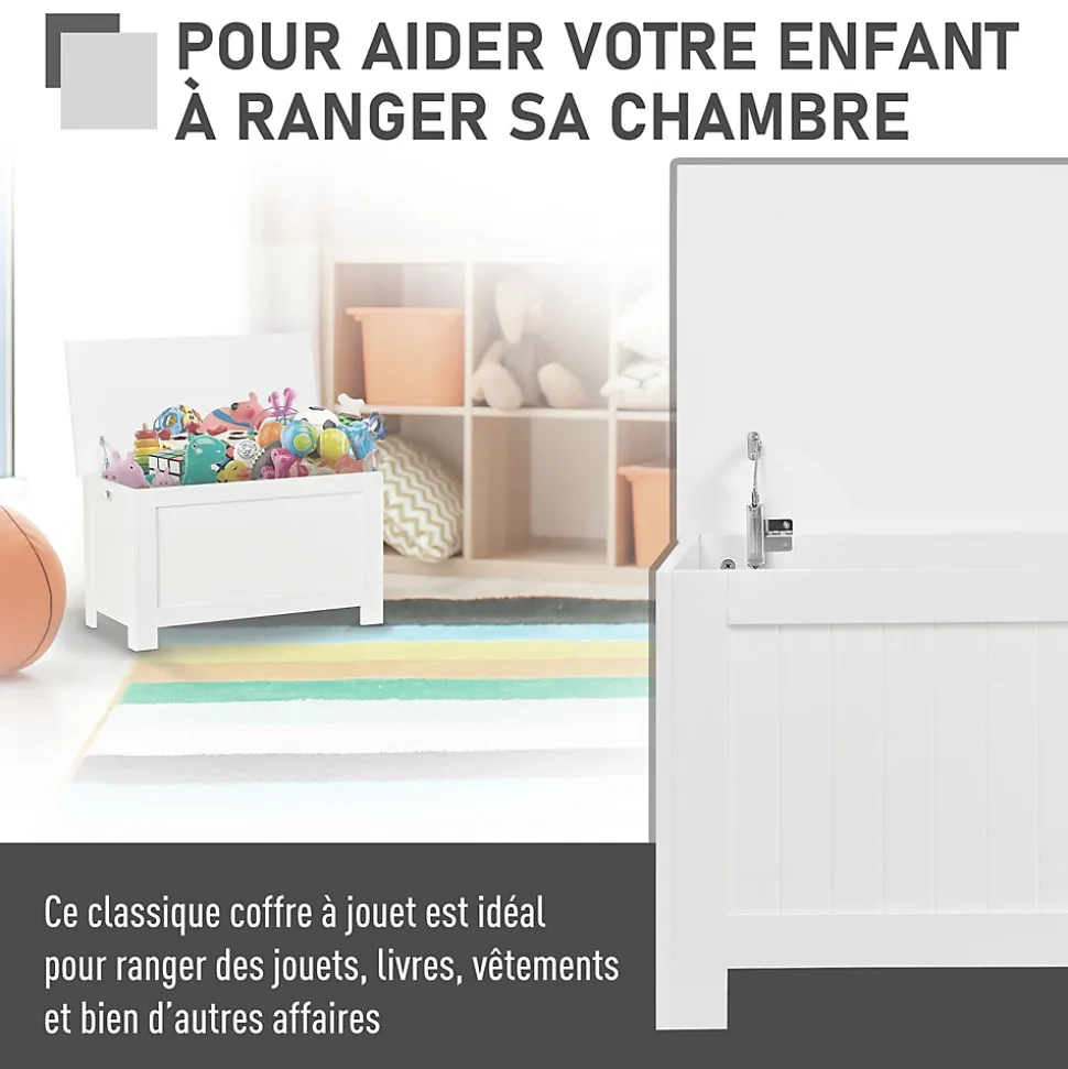 Coffre malle de rangement 81L x 40l x 46H cm MDF blanc