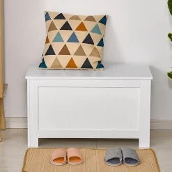 Coffre malle de rangement 81L x 40l x 46H cm MDF blanc