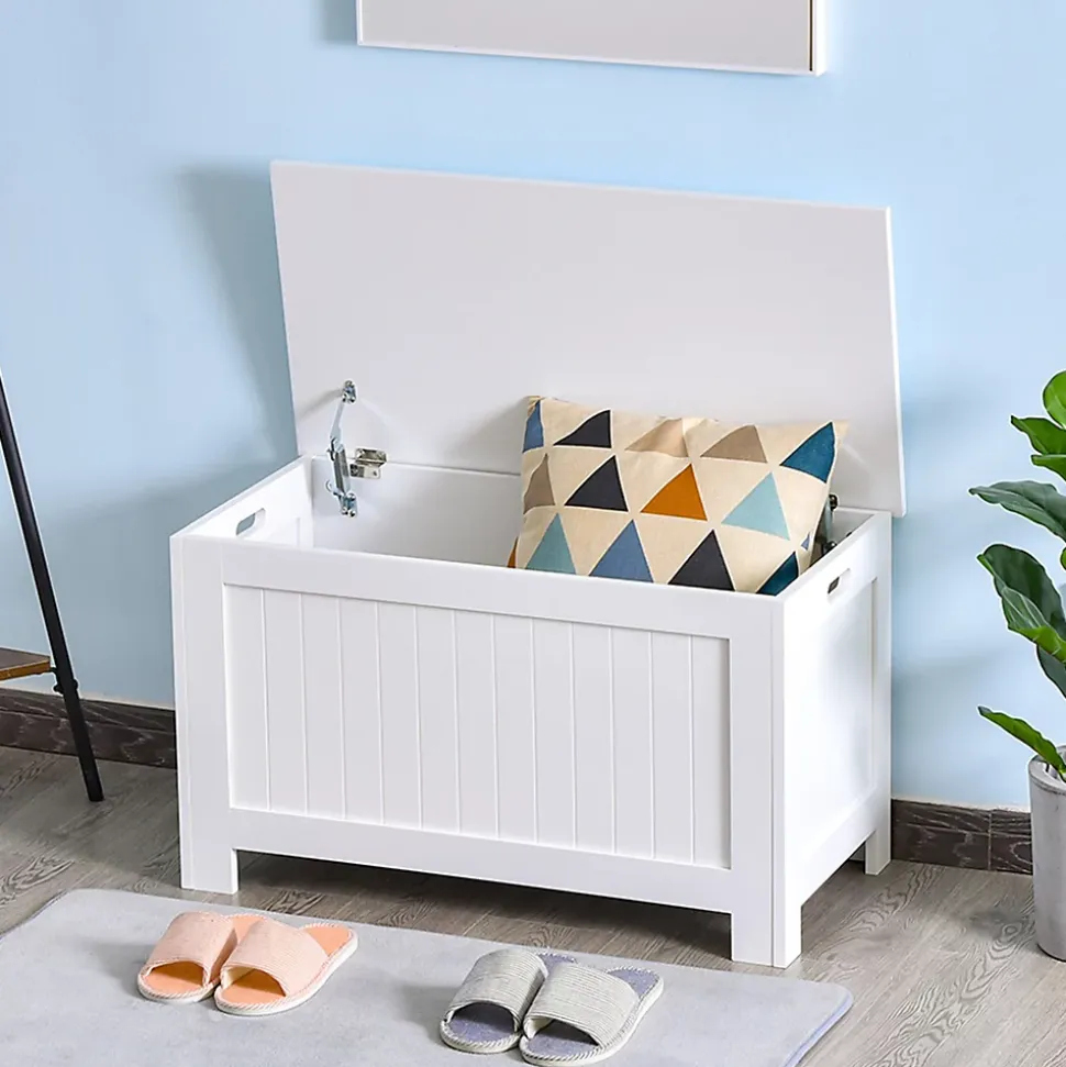 Coffre malle de rangement 81L x 40l x 46H cm MDF blanc