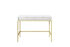 Coiffeuse : 2 tiroirs, blanc, or, 104 x 78 x 50 cm