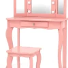 Coiffeuse. 3 Ans Table de Maquillage pour Enfant avec Tabouret Miroir LED à 3 Couleurs Style Princesse